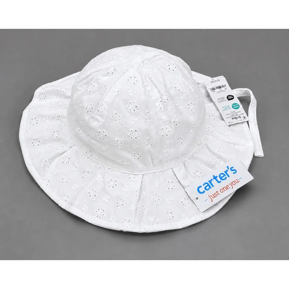 Carters Just One You Baby Girls White Eyelet Sun Hat Floppy Ruffle Brim NWT